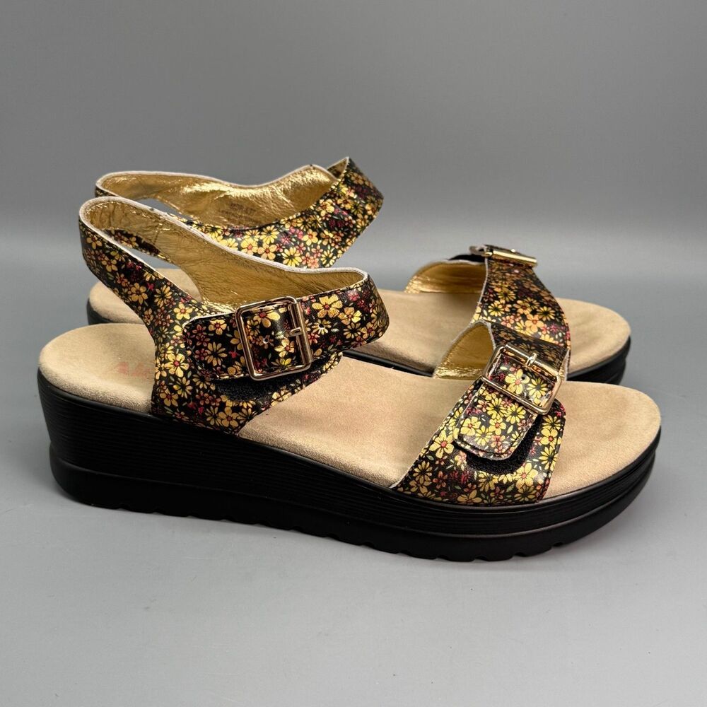 Alegria Morgyn Pretty Things Women's 10 Multicolor Floral Leather Wedge Sandals